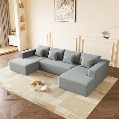 Corduroy U Shaped Sectional Sofa, Reversible, Spacious, Plush Cushions