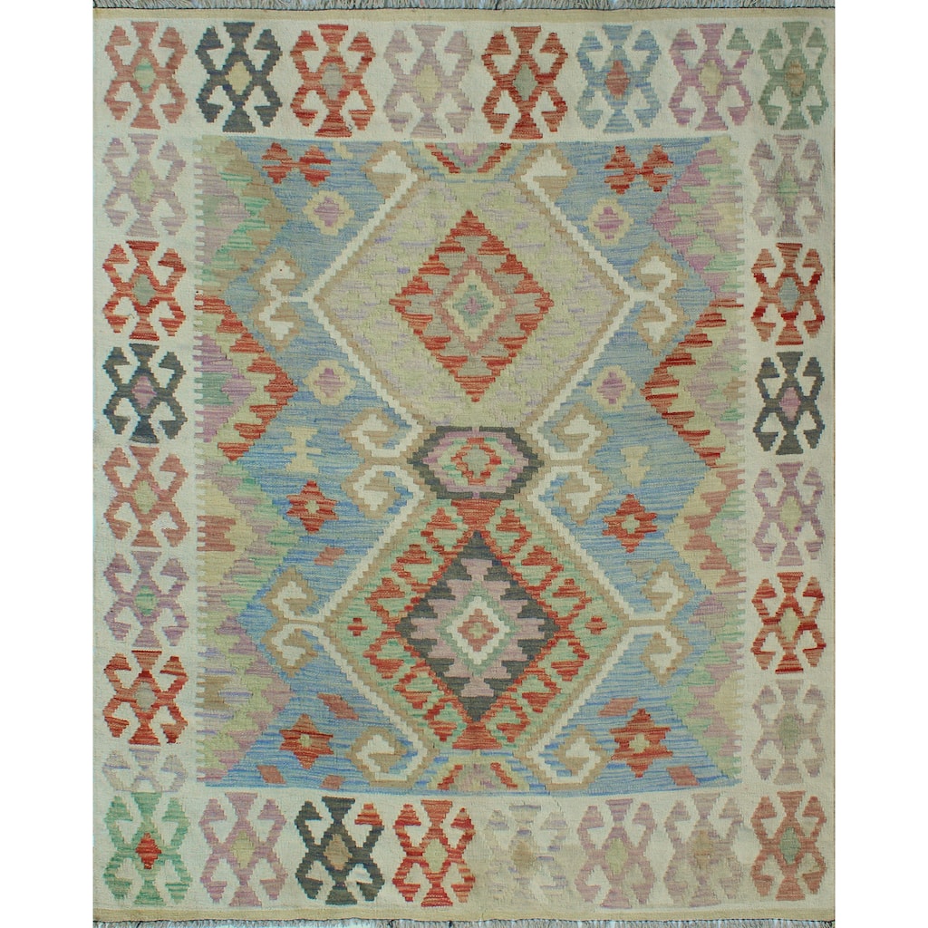 Sun Faded Flatweave Alaska Blue/Ivory Rug - 5'0" x 6'6"