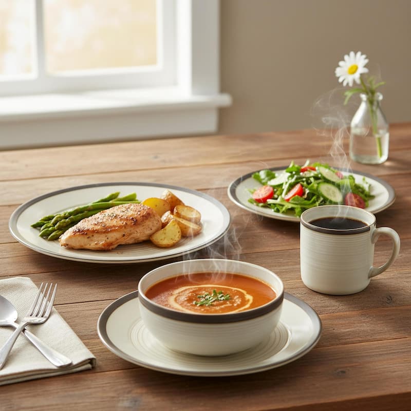 Mikasa Lara 16 Piece Dinnerware Set - 10.5" plates, 8.25" plates, 6" bowls, 13 Oz mugs