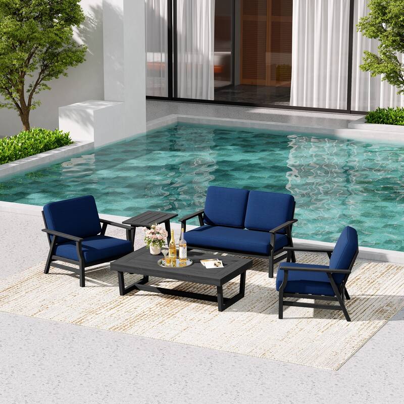 5-Piece Teak Outdoor Conversation Set with Tables.