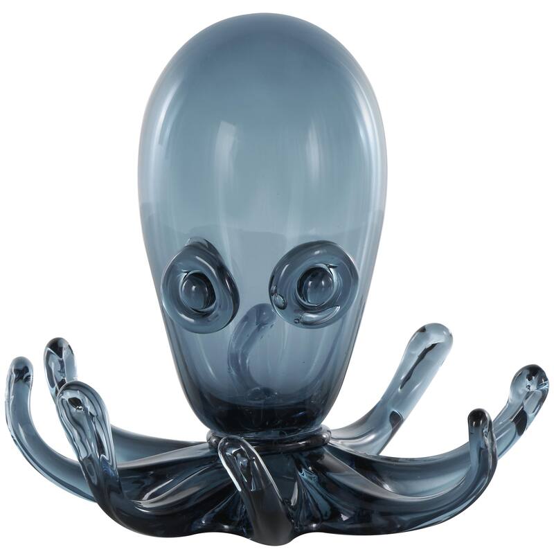 Glass Octopus Cute Ombre Decorative Sculpture with Curved Tentacles - Dark Blue - Roche River Decor - Dark Blue