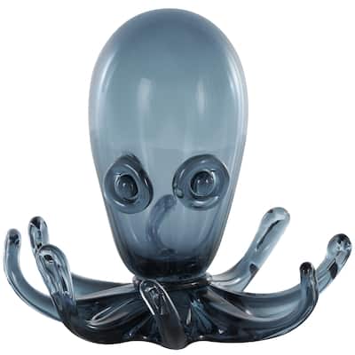 Glass Octopus Cute Ombre Decorative Sculpture with Curved Tentacles - Dark Blue - Roche River Decor