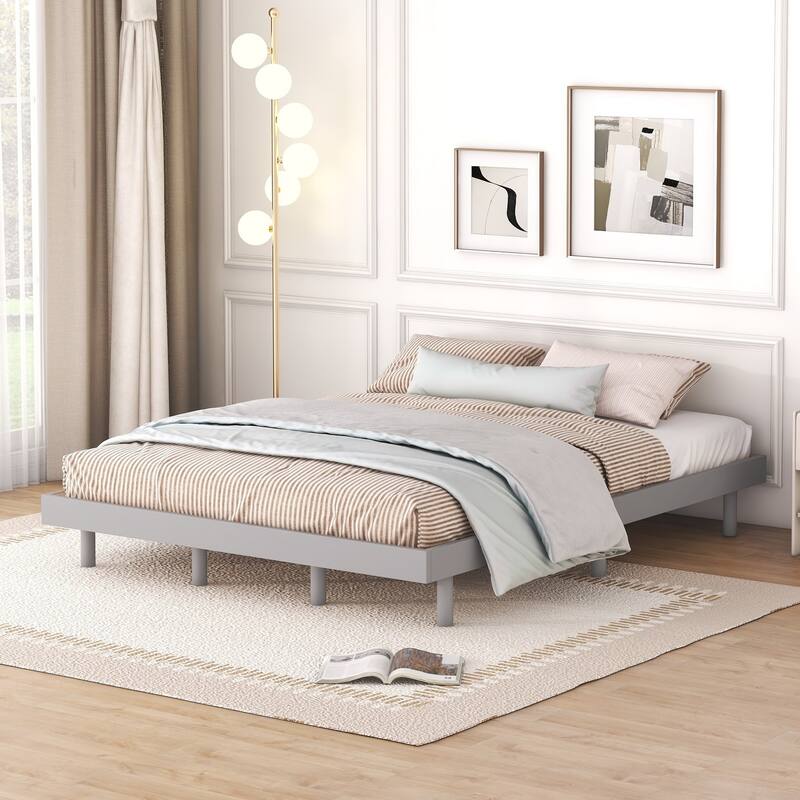 Modern Design Queen Floating Platform Bed Frame for White Washed Color