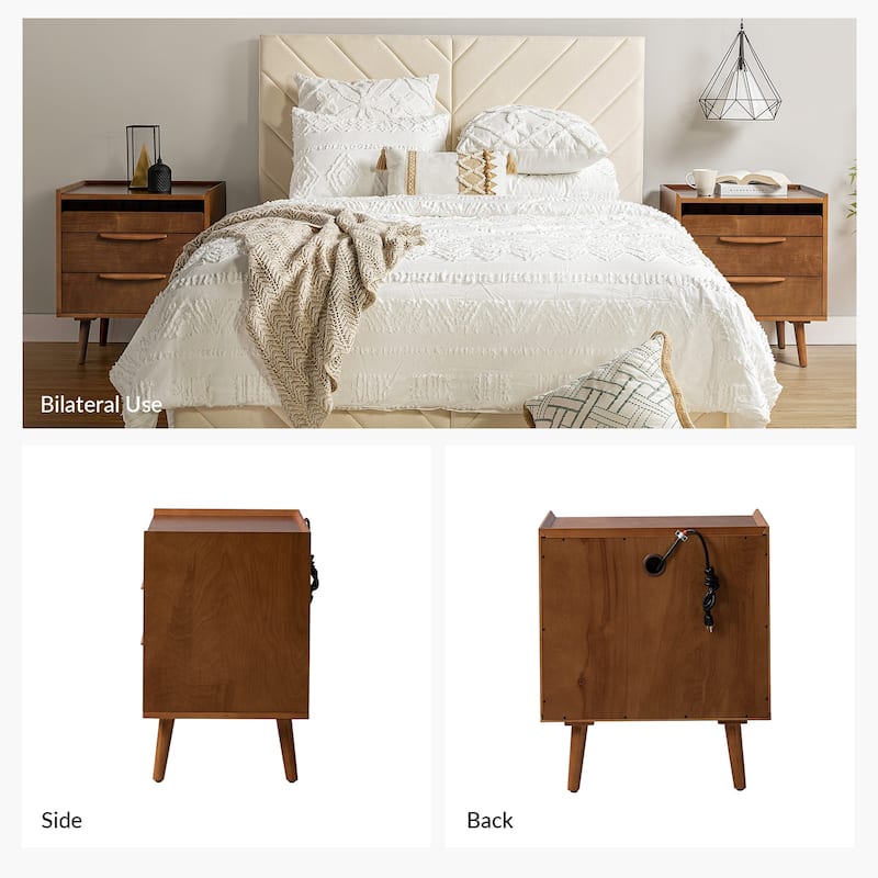 Lisa Mid-Century Modern 3-Drawer Nightstand with Charging Station by HULALA HOME