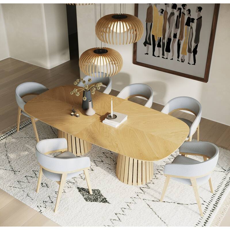 Modrest Truman Mid-Century Modern Natural Oak Extendable Dining Table & 6 Chairs Set