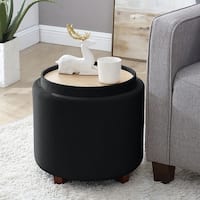 Ornavo Home Lawrence Round Storage Ottoman with Lift Off Lid and Tray ...