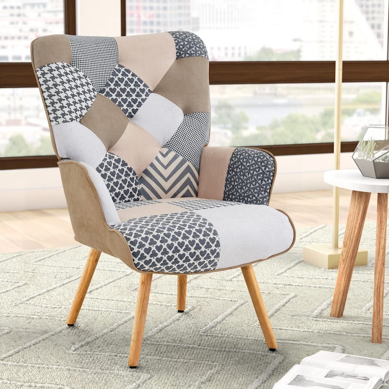 Modern Fabric Upholstered Wingback Armchair Accent Chair - Grey