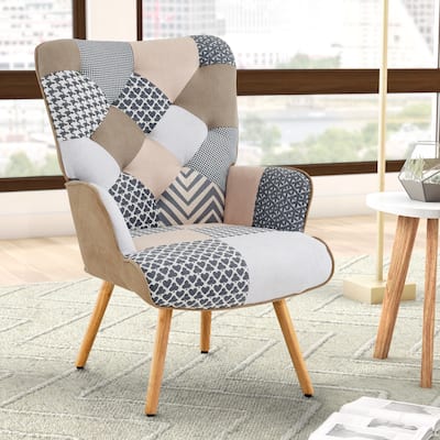 Modern Fabric Upholstered Wingback Armchair Accent Chair