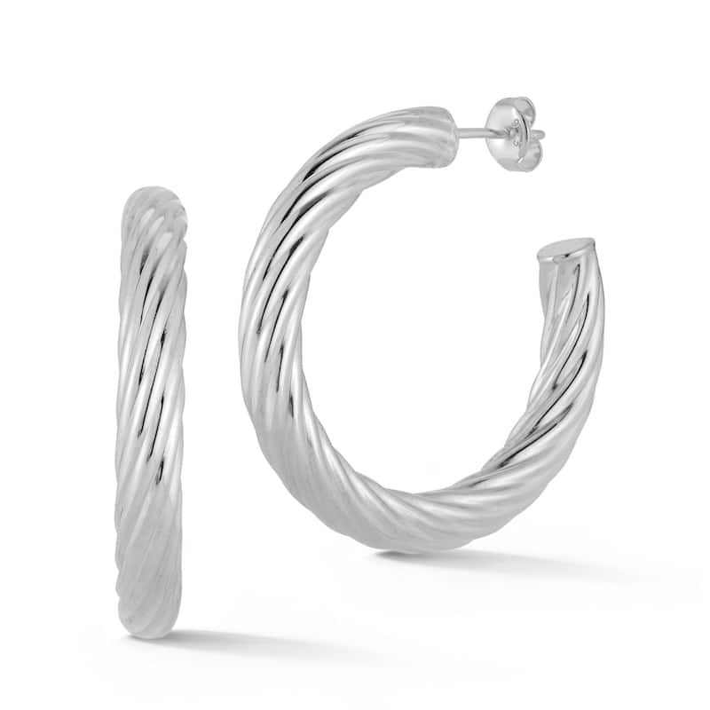 Soleil Sterling Silver Bold Twist Round Hoop Earrings - White