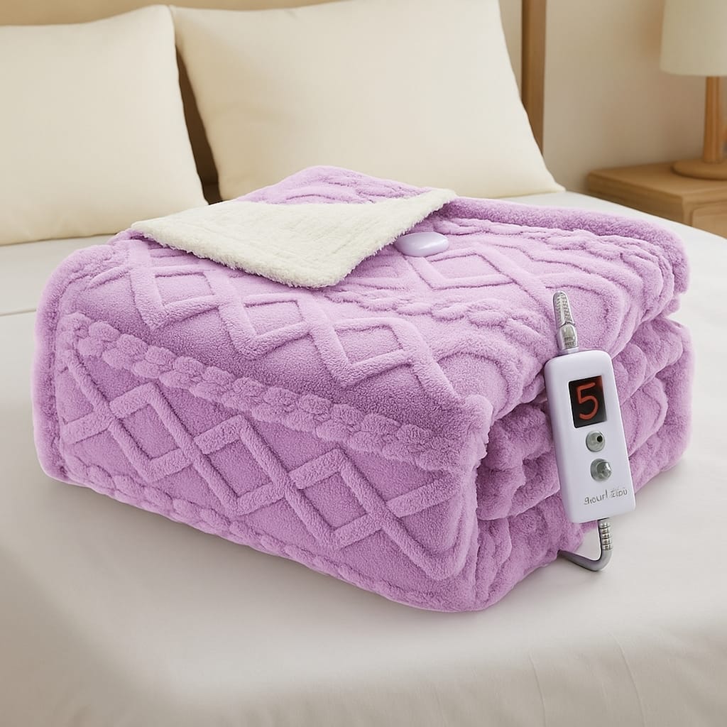 Heated Throw Blanket with 10 Heating Levels and 10 Time Settings, Purple