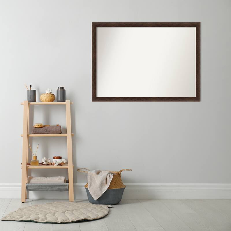 Warm Walnut Narrow Non-Beveled Wood Framed Bathroom Vanity Wall Mirror - Warm Walnut Narrow