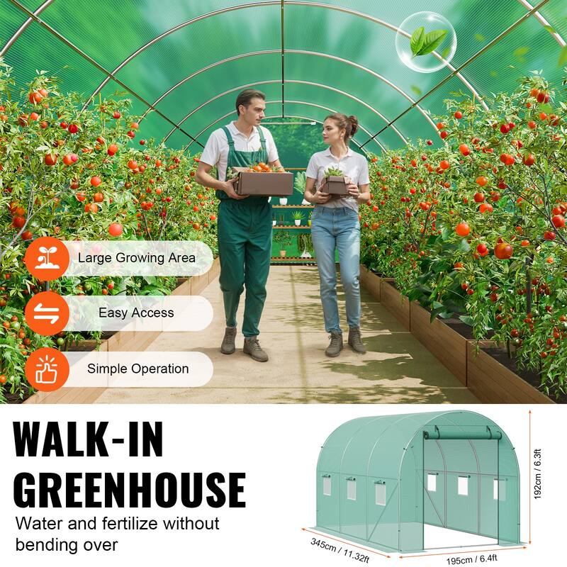 Walk-in Tunnel Greenhouse, Hoop House Greenhouse Tunnel, Plant Hot House with Galvanized Steel Frame, Green PE Cover