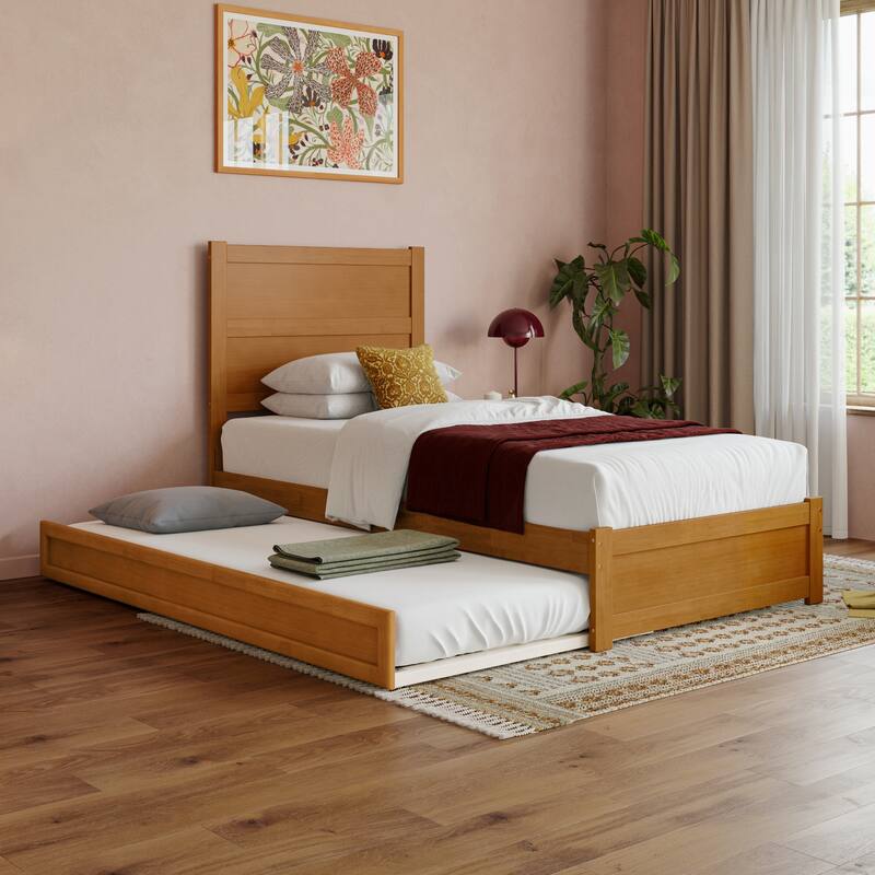 Aveline Wood Platform Bed with Matching Footboard & Trundle - Light Toffee - Twin XL