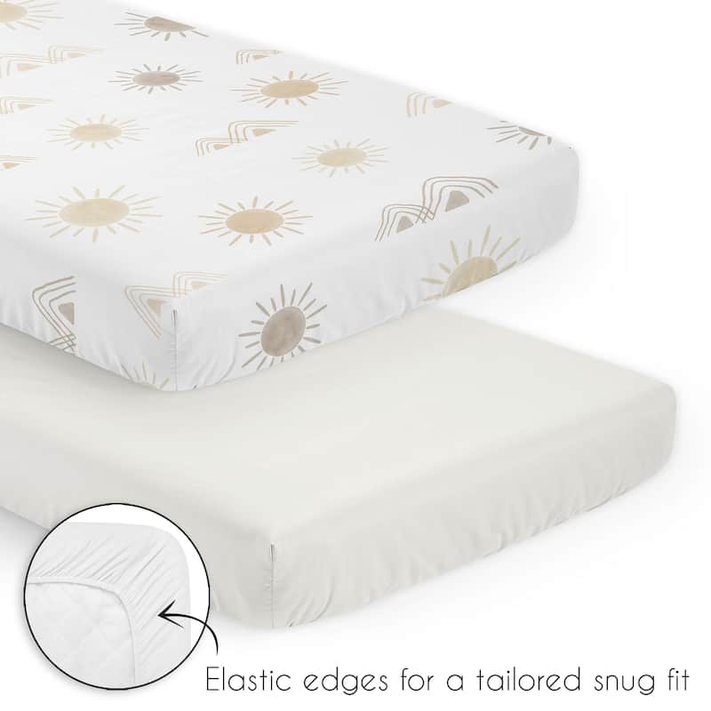 Sweet Jojo Designs Boho Desert Sun Taupe Boy Girl Gender Neutral Unisex 3pc Mini Crib Bedding Set Beige Ivory Bohemian Mountain