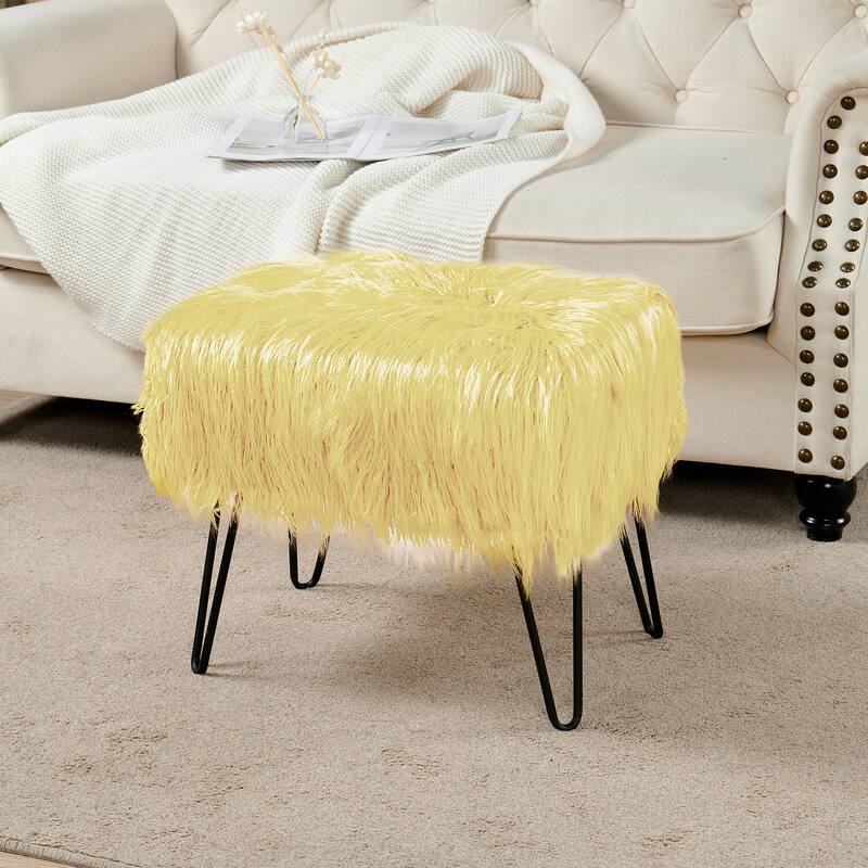 Mongolian Fauxfur Ottoman