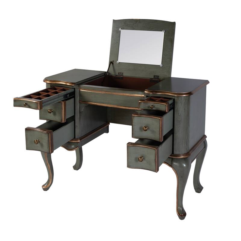 Charlotte 40 in. W Rectangular Wood Vanity/Valet Desk with Storage Drawers and Mirror