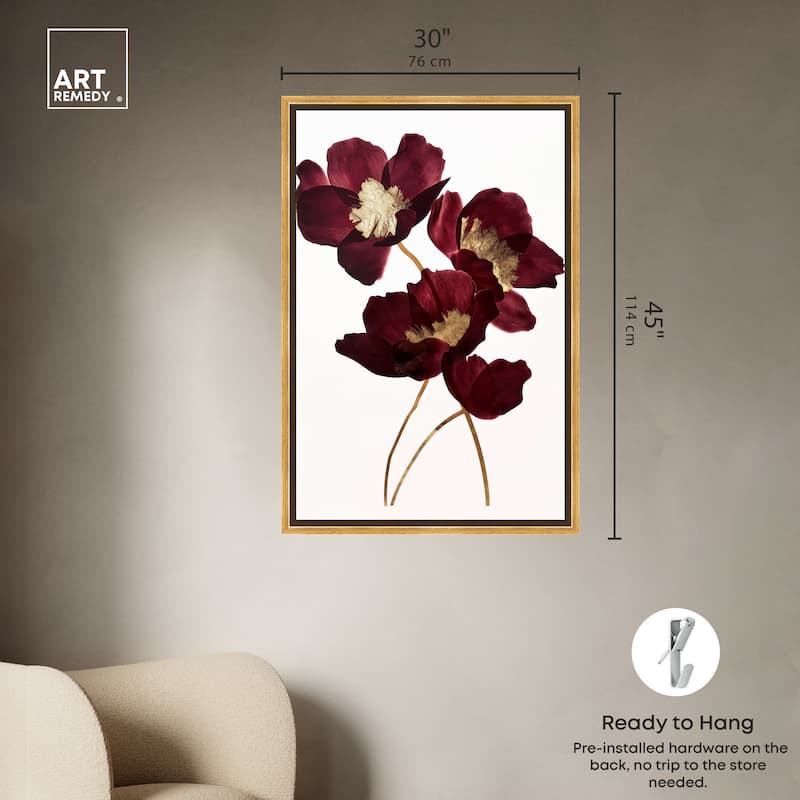 Art Remedy Wine Flowers Framed Floral Fine 1 Piece Canvas Wall Art