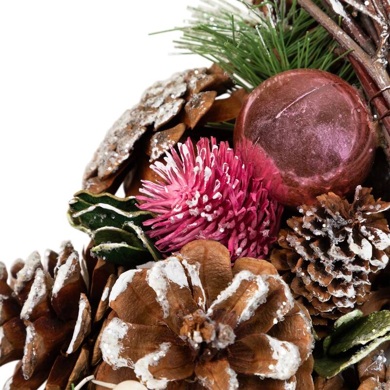 Pinecone, Twig and Thistle Frosted Artificial Christmas Wreath - 13.5" - Unlit