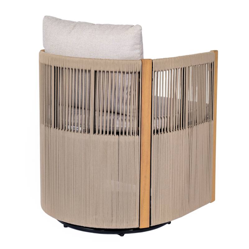 Christopher Knight Home - Nola 5-Piece Outdoor Acacia Wood Swivel Dining Set with Woven Rope Chairs & 47.25" Round Slat Table