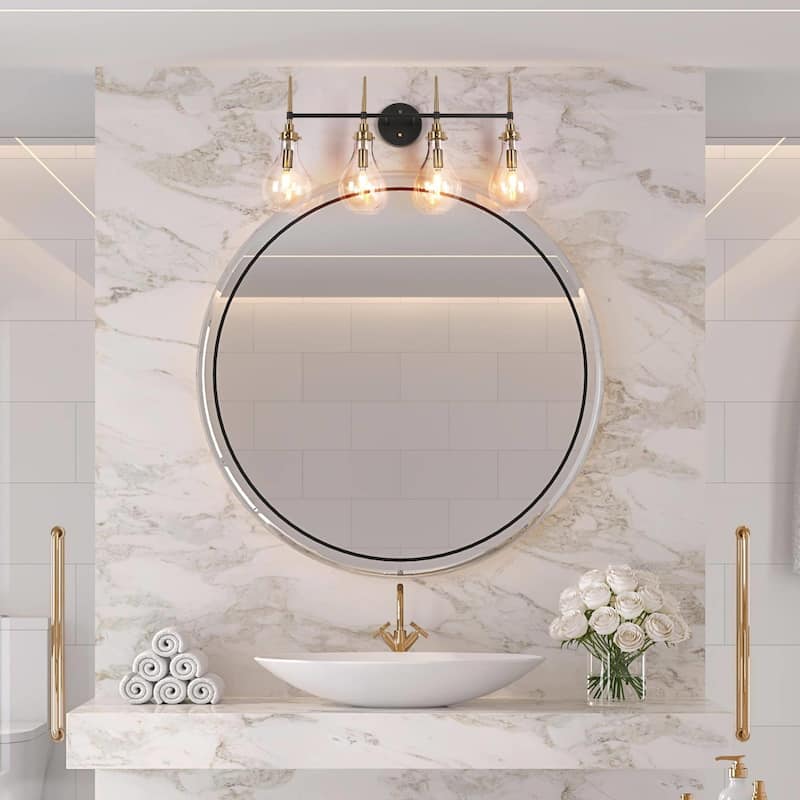 Synia Modern Glam 4-Light Bathroom Vanity Lights Globe Wall Sconce Lamp - L 28.3" x W 7.1" x H 14.5"