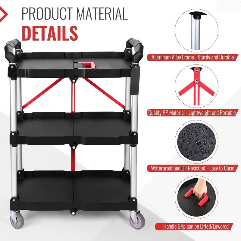 Foldable Service Kitchen Utility Cart with Wheels for Office Garage Home Kitchen Storage - N/A