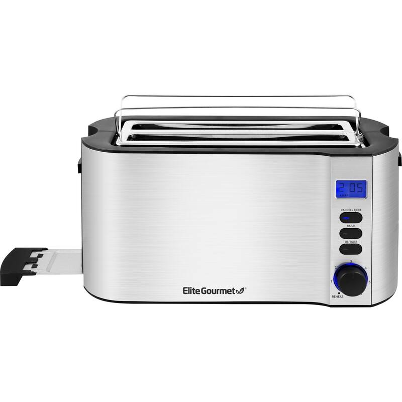 Elite Gourmet 4-Slice Digital, Stainless Steel Long-Slot Toaster