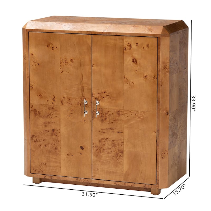 Valora Real Burl Wood Storage Cabinet - Modern Accent Cupboard with Double Doors and Brass Handles, Elegant Sideboard