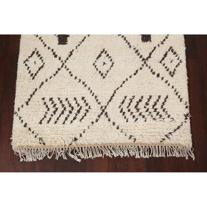 Trellis Tribal Moroccan Oriental Runner Rug Hand-knotted Wool Carpet - 2'6" x 10'8"
