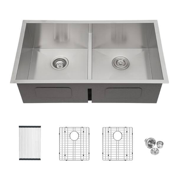 Stainless Steel 33 in 50/50 Undermount Kitchen Sink - 33