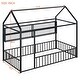 preview thumbnail 69 of 70, Metal House Bed with Metal Grid and Storage Shelves, Twin/Full Size Floor Montessori Bed with Roof Frame and Fence Guardrails