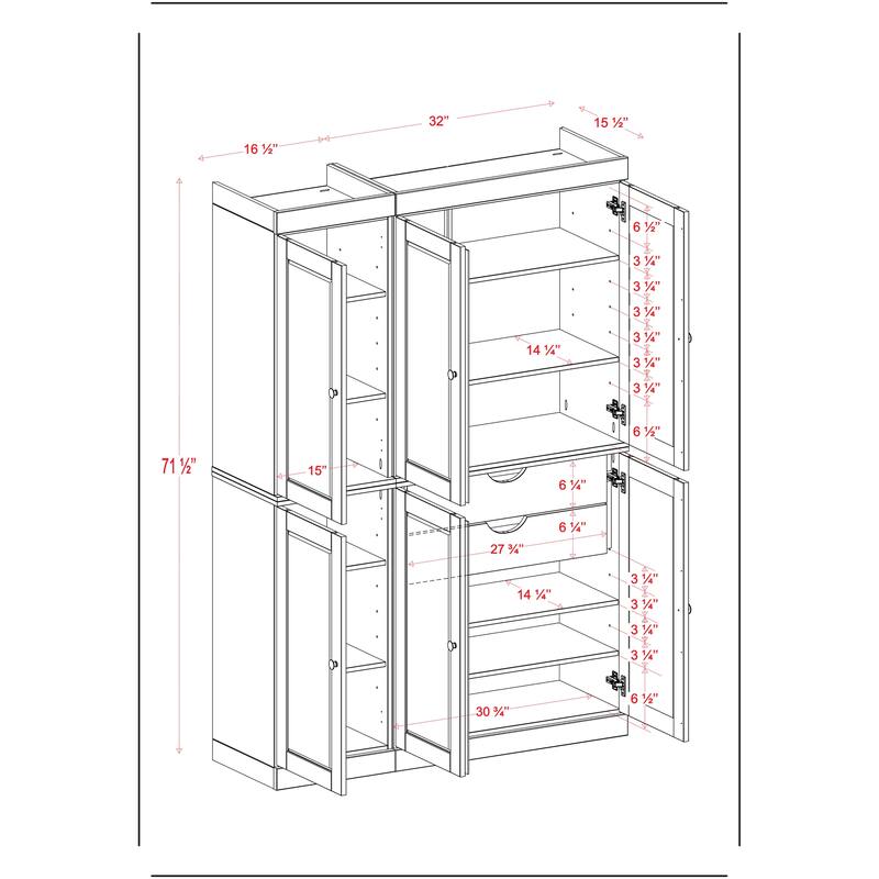 Palace Imports 100% Solid Wood Pantry Cabinet, Shaker Doors, Adjustable Shelves, 48.5" Wide, 71.5" Tall