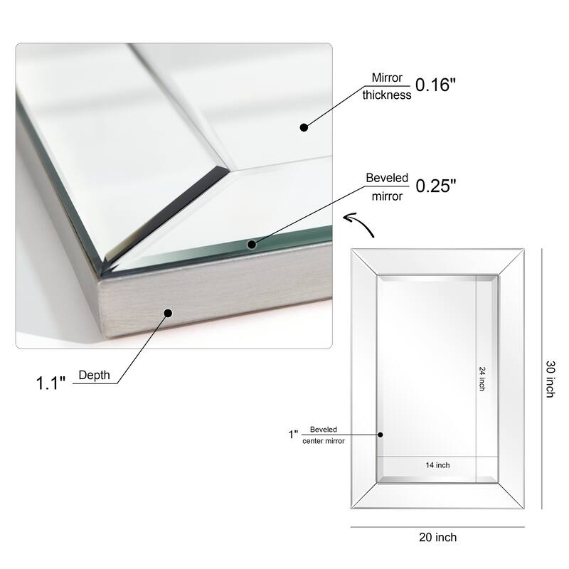 Beveled Rectangular Clear HD Wall Mounted Mirror for Bathroom, Vanity, Bedroom Mirrors, 3 sizes