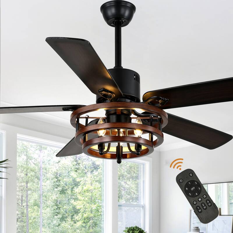 Bella Depot 52" Rustic Cage Ceiling Fan with Light and Remote 6-Speed Reversible Fan