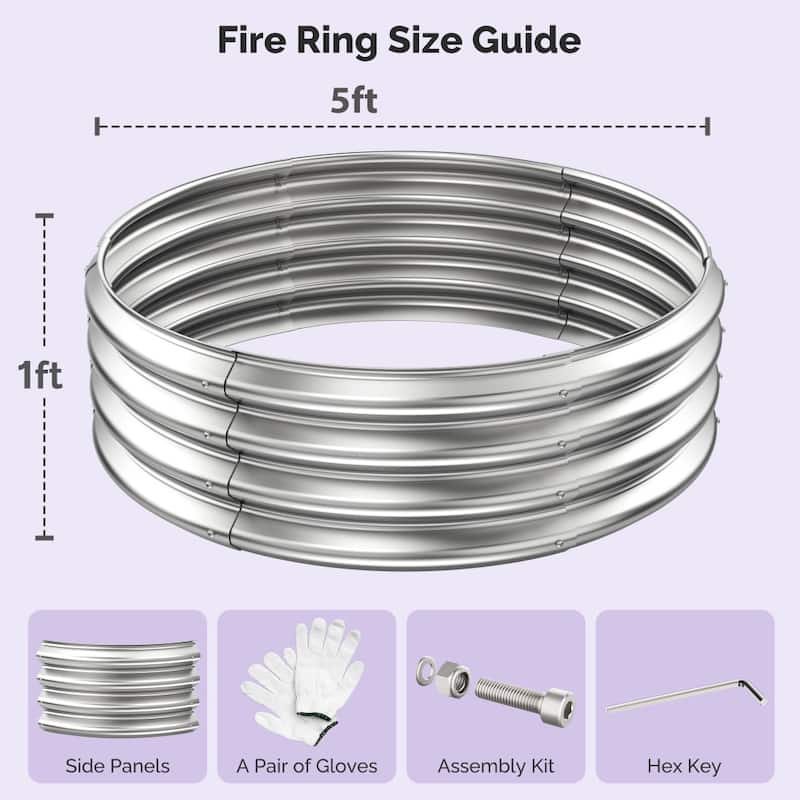 3ft/4ft/5ft Large Round and Foldable Galvanized Iron Fire Ring,Perfect for Outdoor Gatherings and Campfires - Diameter:5ft