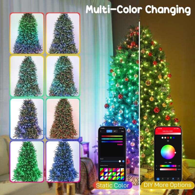 HOMCOM 7.5ft Smart Prelit Xmas Tree: Full-Spectrum RGB, App/Remote, Hinged, Easy Assembly, Green