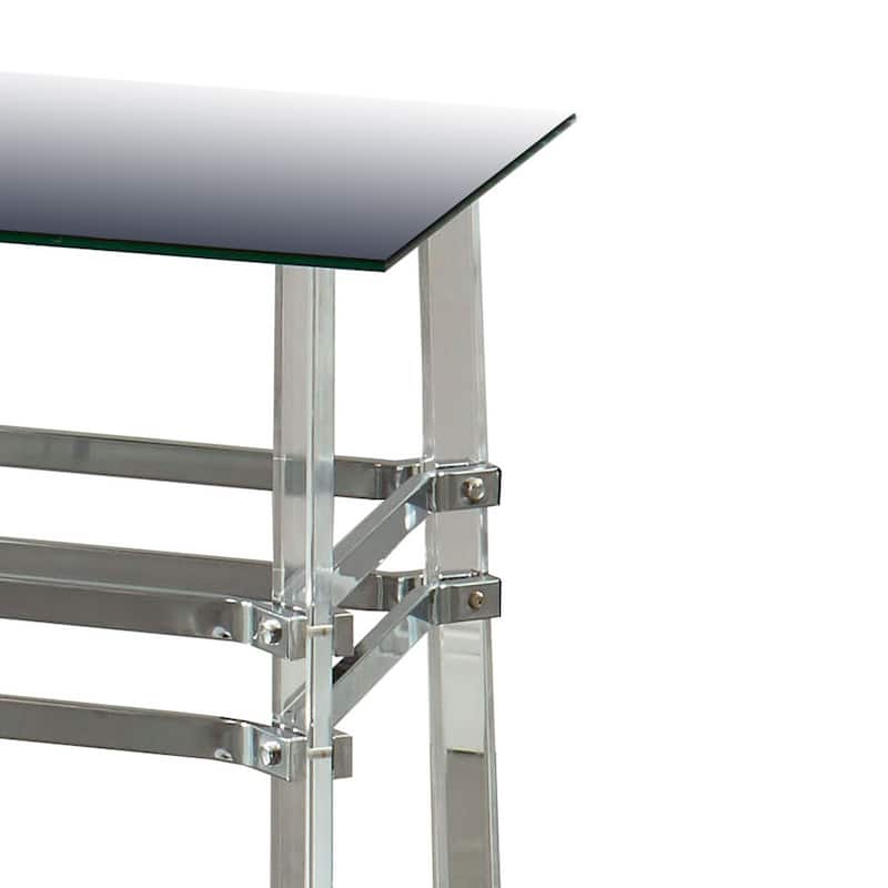 Square Glass and Metal End Table with Tubular Legs, Silver and Clear