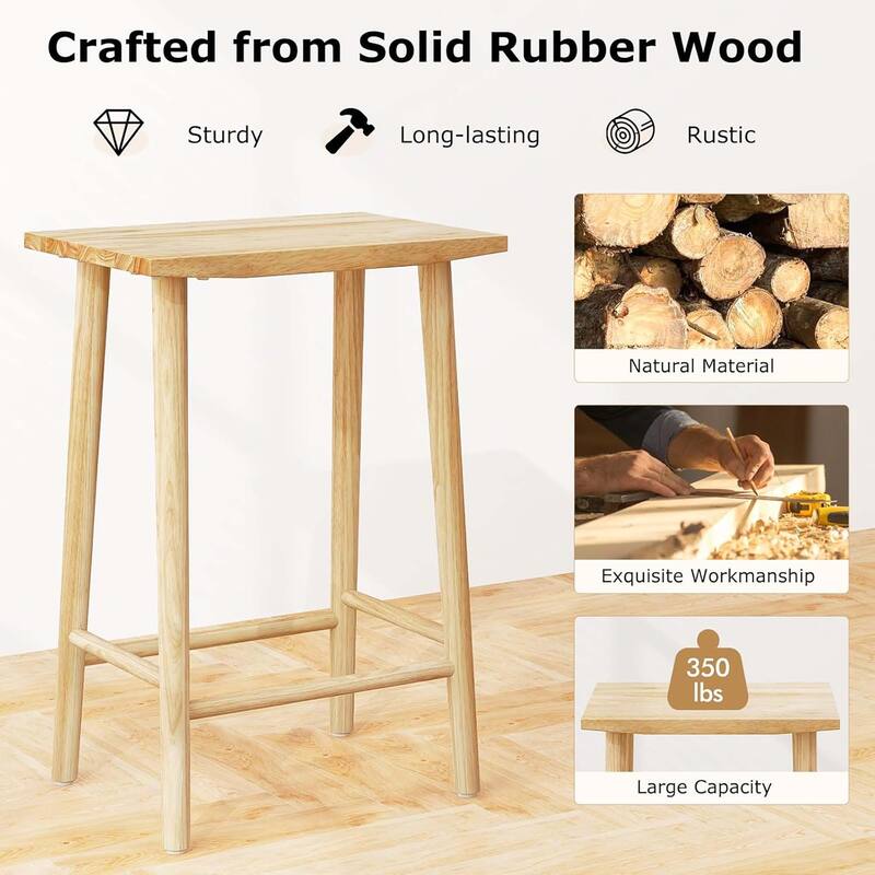 2/4 pcs Counter Height Bar Stools 25.5" Backless Wooden Dinning Chairs