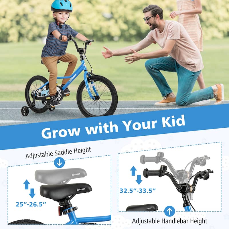Costway 12"/14"/16"/18" Kids Training Bike with Removable Training