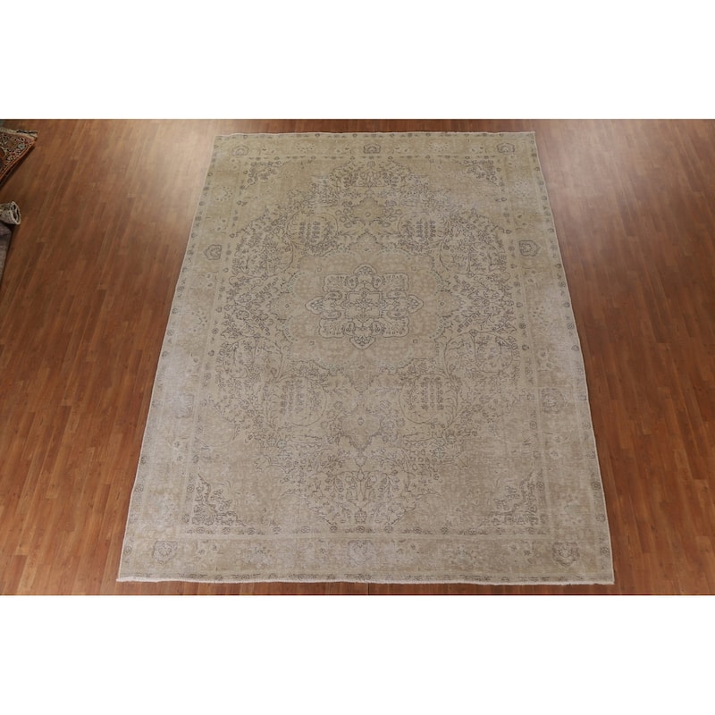 Hand Knotted Oriental 100% Wool Carpet Traditional Floral Beige & Ivories Tabriz Area Rug - 12' 9'' X 9' 10''