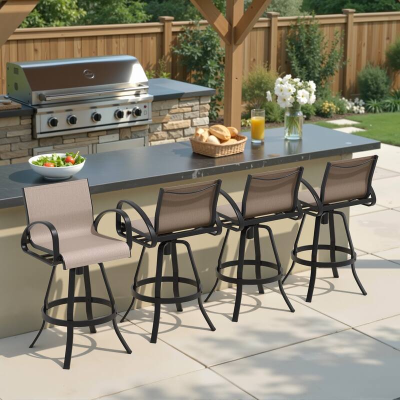 Crestlive Products Outdoor Patio All-weather Aluminum Swivel Bar Stools Sunbrella - Augustine Ashe - 4PC