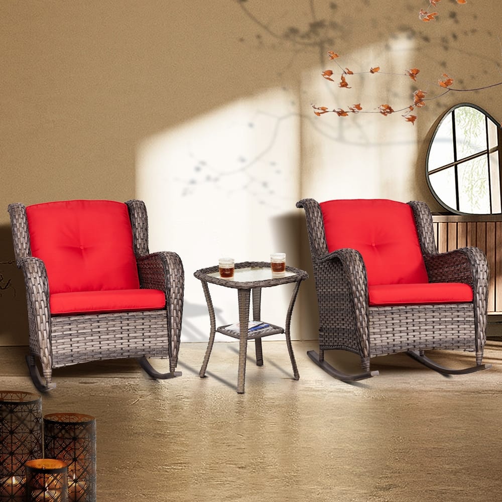Cozywor 3-Piece Patio Wicker Outdoor Rocking Chair Set