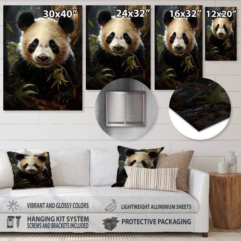 Designart "Pandas Play III" Panda Animal Metal Wall Art - White Metal Wall Décor Modern Metal Art Work