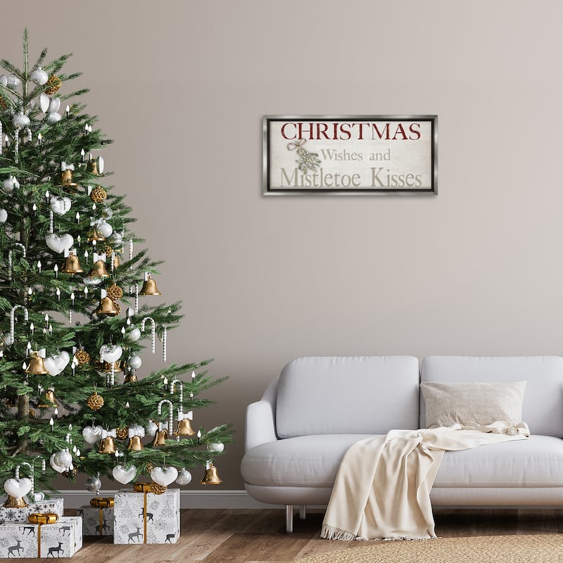 Stupell Christmas Wishes & Mistletoe Kisses Framed Floater Canvas Wall Art Design By Susie Boyer