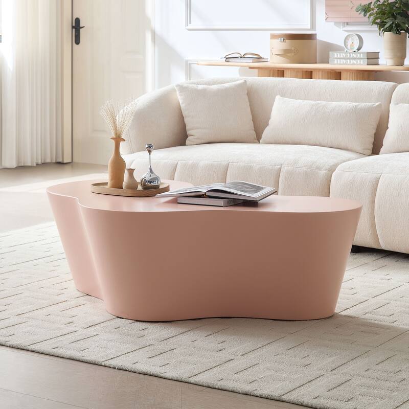 50" Unique Shape Sturdy Fiberglass Coffee Table, Tea Table for Living Room, No Need Assembly