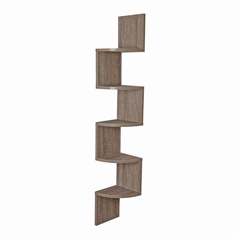 Large Weathered Oak Laminate Corner Wall Mount Shelf