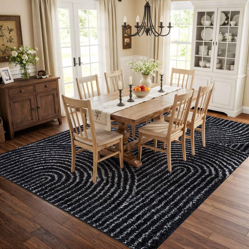 Circles Arch Shag Rug - Durable & Soft for High-Traffic Areas - Anthracite Dark Gray - Kid Friendly