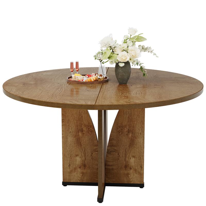 Wooden Large Dining Table, Round Kitchen Table for Dining/Living Room