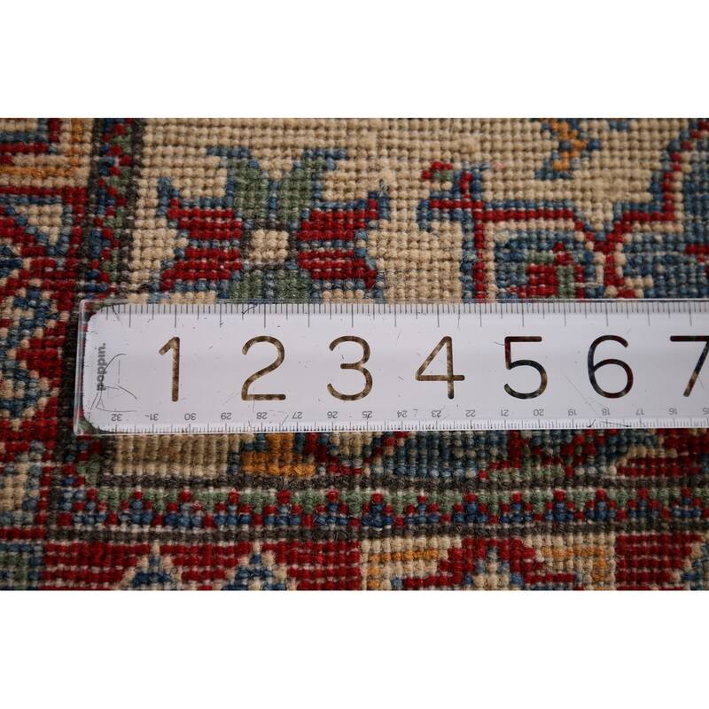 Geometric Kazak Foyer Rug Hand-Knotted Beige Wool Carpet - 1'11" x 2'11"