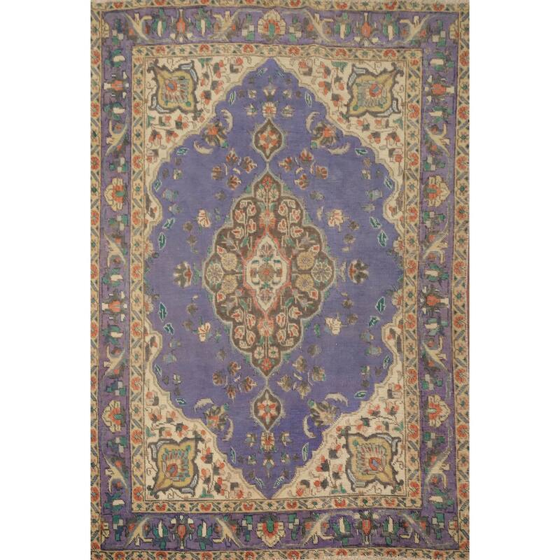 Hand Knotted Oriental 100% Wool Carpet Traditional Floral Purples Tabriz Area Rug - 6' 0'' X 4' 6''