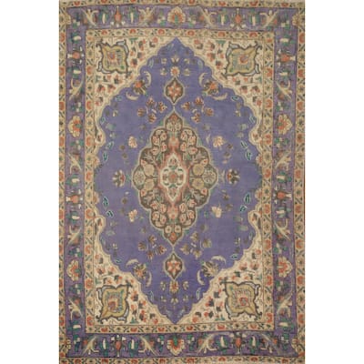 Hand Knotted Oriental 100% Wool Carpet Traditional Floral Purples Tabriz Area Rug - 6' 0'' X 4' 6''